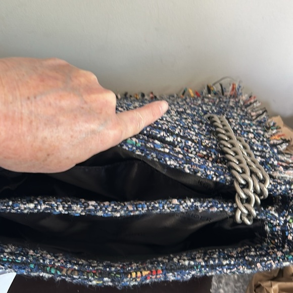 Kurt Geiger Tweed Large Kensington Bag Black Blue Shoulder Flap Closure NEW - Picture 13 of 16